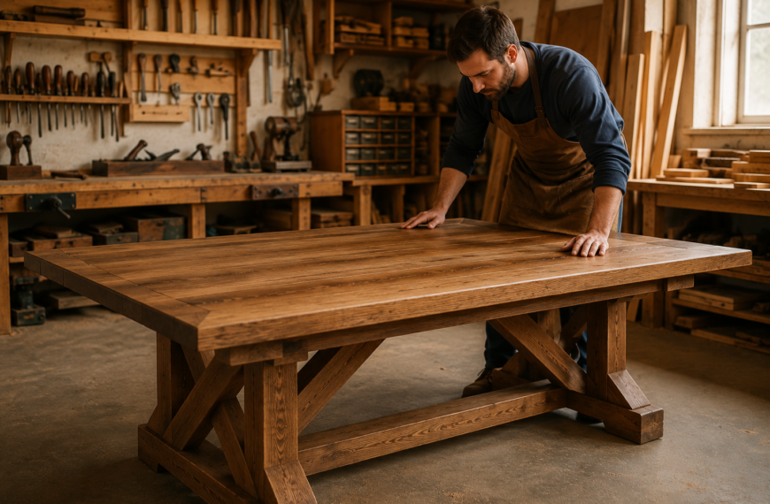 Woodworking Plans for Tables with handcrafted wooden table in a professional workshop