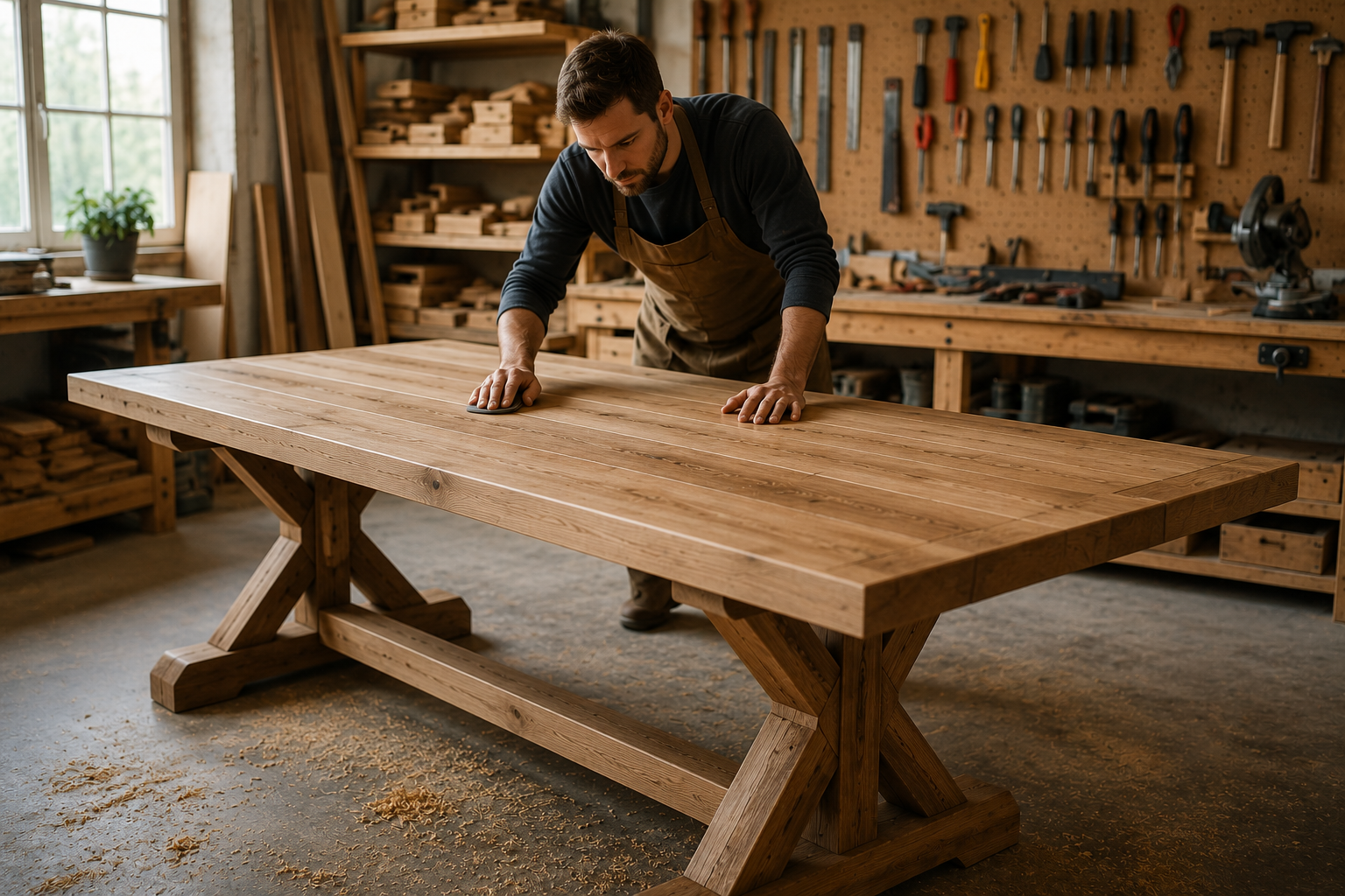 DIY Table Plans for beginners building a handcrafted wooden table in a professional woodworking workshop